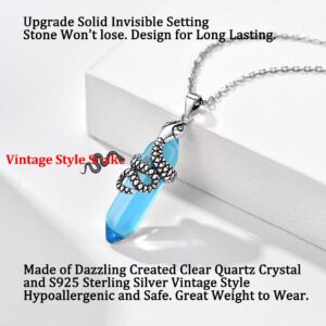 Bestyle Sterling Silver Snake Wrap Created Hexagonal Aquamarine Crystal Necklaces March Birthstone Blue Crystal Pendant Necklace for Spiritual Energy Healing,Inspirational Gift