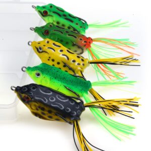 MOBOREST Topwater Frog Lure Bass Trout Fishing Lures Kit Set Realistic Prop Frog Soft Swimbait Floating Bait with Weedless Hooks for Freshwater Saltwater