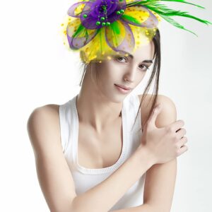 Bniksok Mardi Gras Fascinators for Women Tea Party Hat Yellow Purple Green Headband