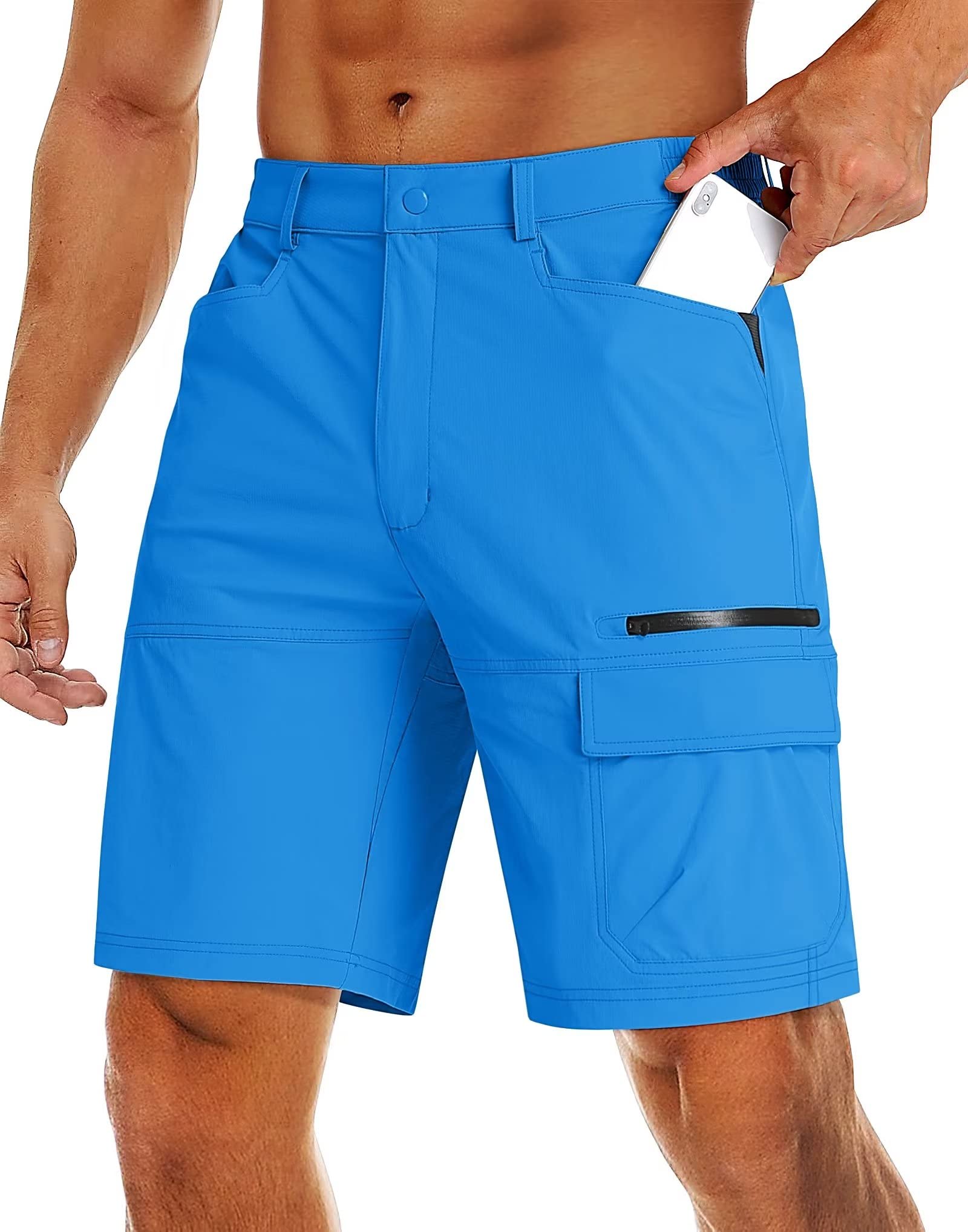 MAGCOMSEN Golf Shorts Men Stretch Hiking Quick Dry Shorts Cargo Shorts Outdoor Fishing Shorts Azure,36