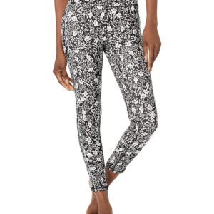 DKNY womens Tummy Control Workout Yoga Leggings, Black/White, Large US