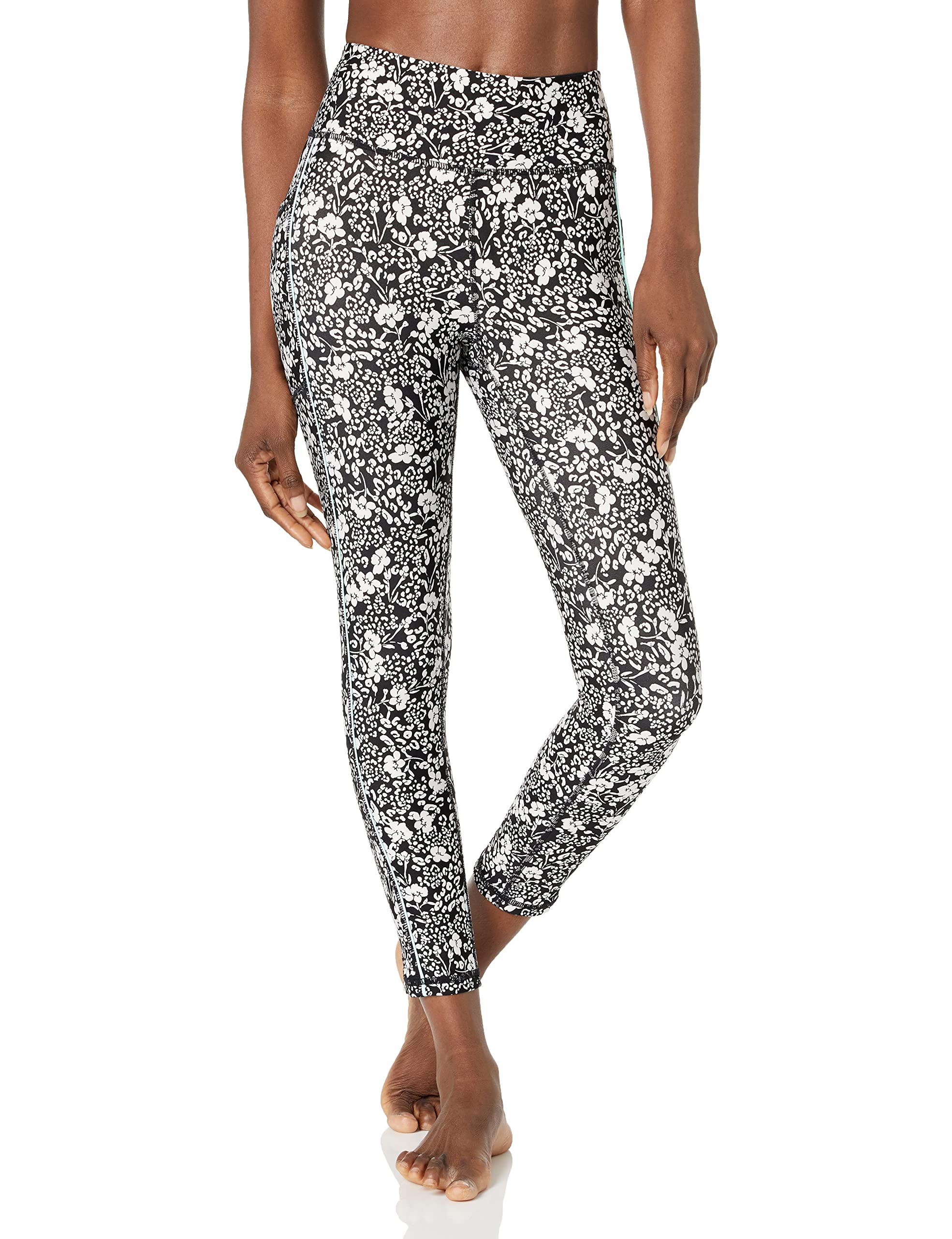 DKNY womens Tummy Control Workout Yoga Leggings, Black/White, Large US