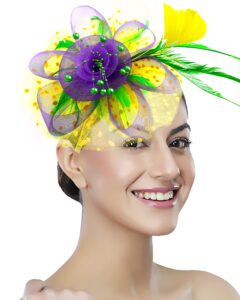 bniksok mardi gras fascinators for women tea party hat yellow purple green headband