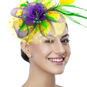 Bniksok Mardi Gras Fascinators for Women Tea Party Hat Yellow Purple Green Headband