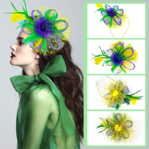 Bniksok Mardi Gras Fascinators for Women Tea Party Hat Yellow Purple Green Headband