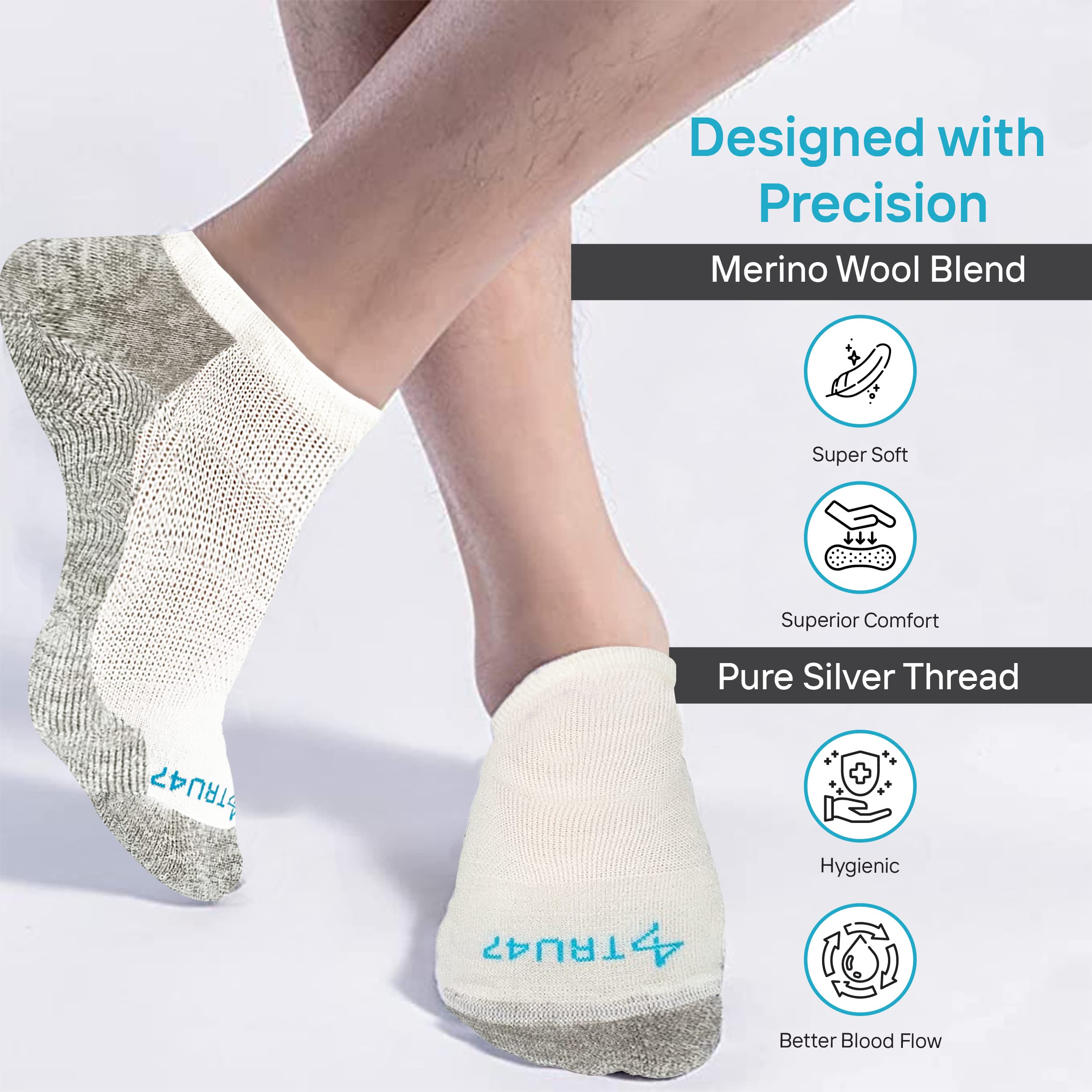 TRU47 Grounding & Earthing Products | No Show Grounding Socks | Silver Infused Socks | Breathable Socks Made With 99.99% Pure Silver Thread and Merino Wool (XL, No Show)