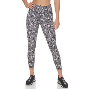 DKNY womens Tummy Control Workout Yoga Leggings, Black/White, Large US