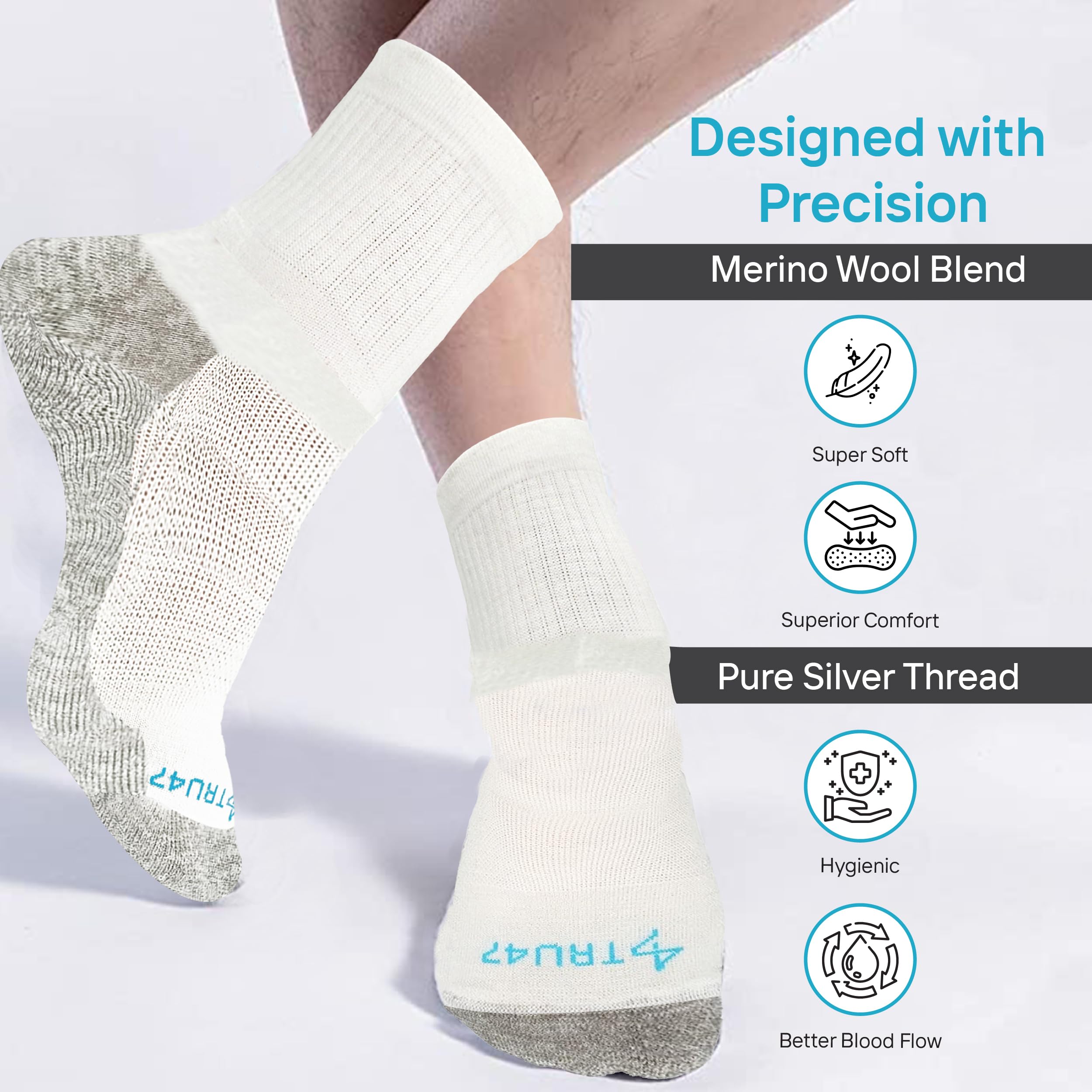 TRU47 Grounding & Earthing Products | Quarter Socks Grounding Socks | Silver Infused Socks | Breathable Socks Made With 99.99% Pure Silver Thread and Merino Wool (Medium, Quarter)