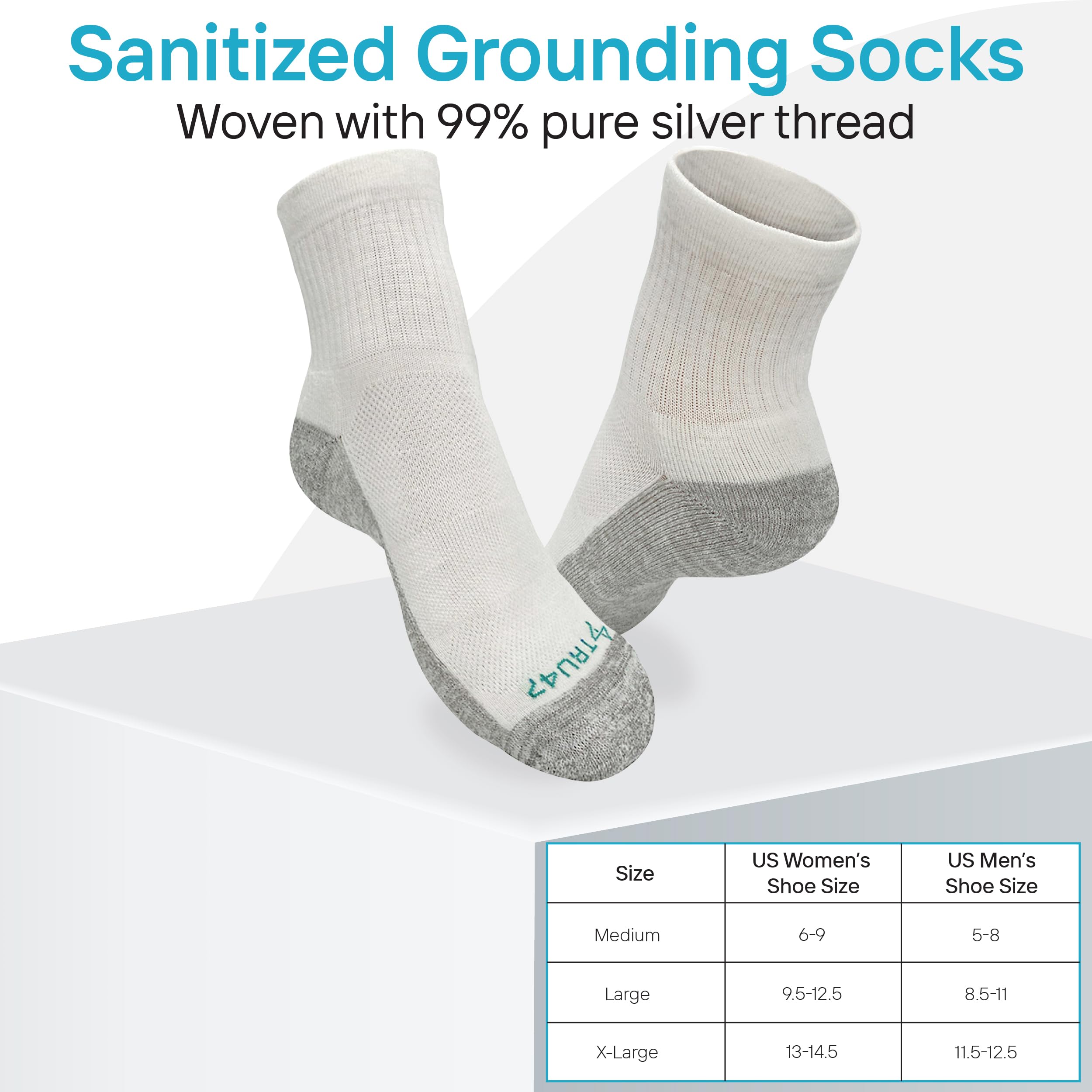 TRU47 Grounding & Earthing Products | Quarter Socks Grounding Socks | Silver Infused Socks | Breathable Socks Made With 99.99% Pure Silver Thread and Merino Wool (Medium, Quarter)