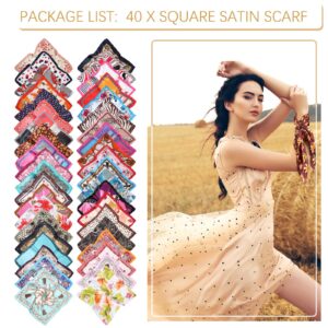 40 Pieces Women Head Scarf Satin Square Silk Feeling Hair Scarf Mixed Color Neck Head Scarf Set for Women, 50 cm/ 19.69 Inch, Random Color