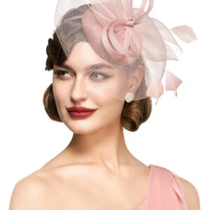 BABEYOND Women's Fascinator Hat Kentucky Hat Feather Derby Fascinator Tea Party Hat for Cocktail Wedding Nude Pink