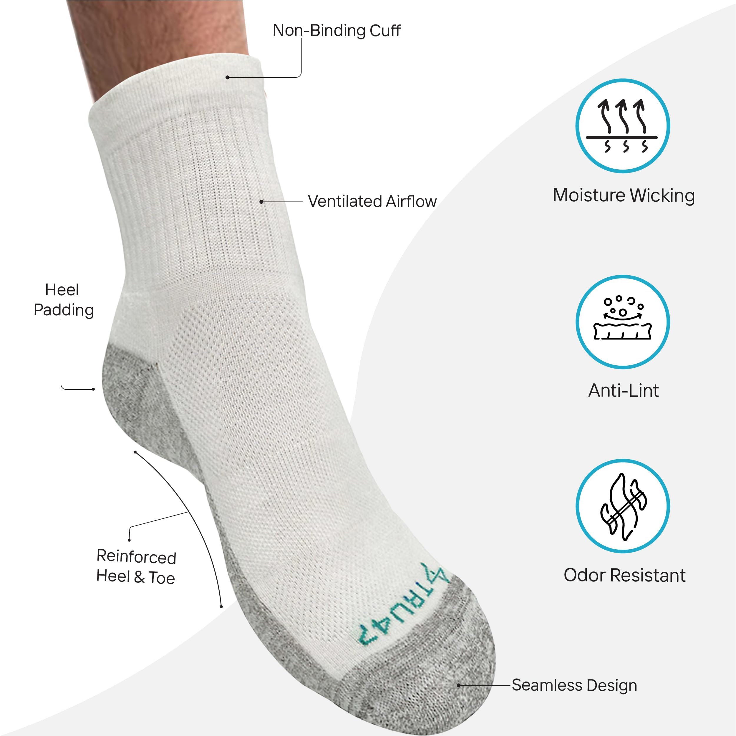 TRU47 Grounding & Earthing Products | Quarter Socks Grounding Socks | Silver Infused Socks | Breathable Socks Made With 99.99% Pure Silver Thread and Merino Wool (Medium, Quarter)