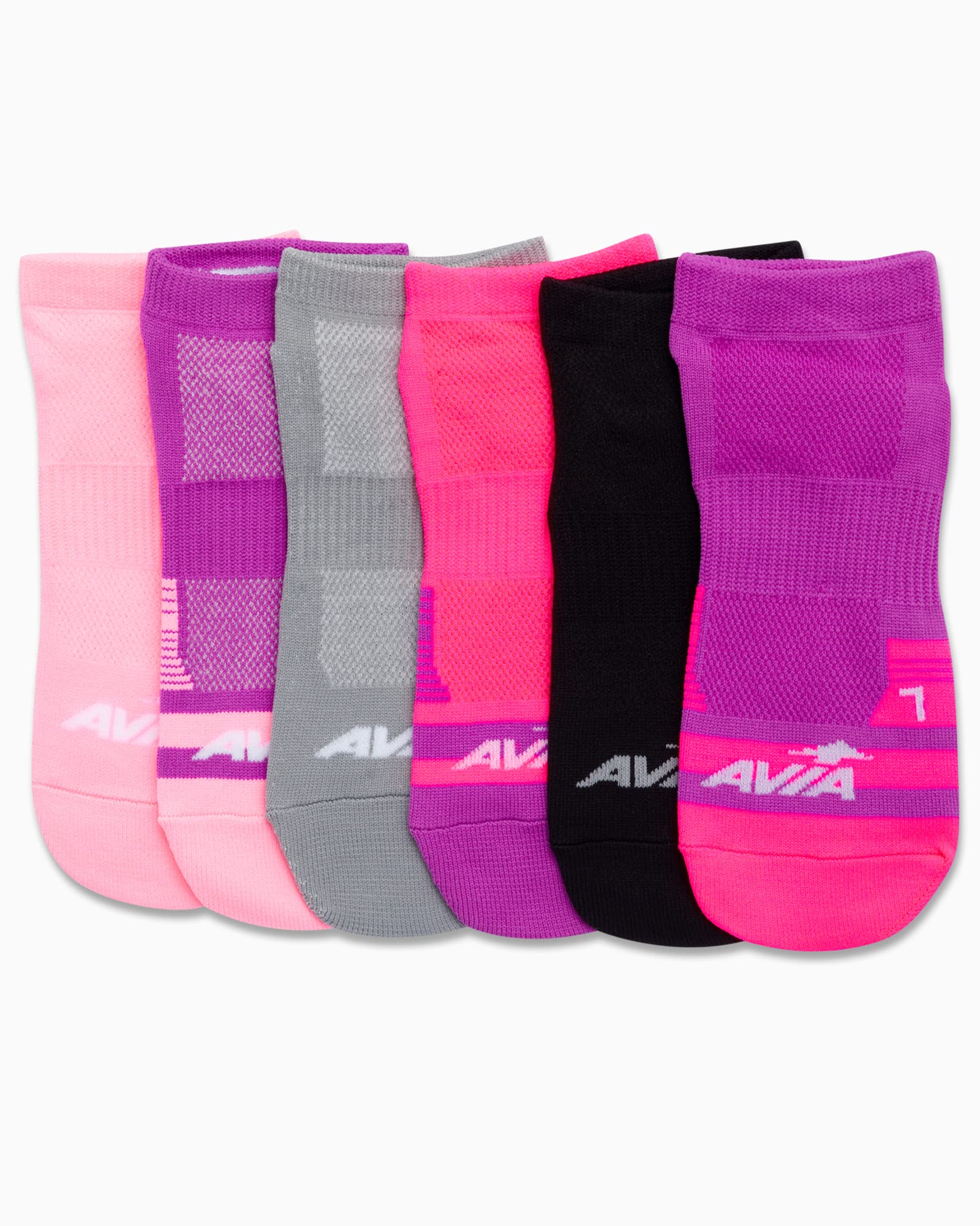 Avia Women's Low Cut Socks - 6 Pack Performance Cushion Comfort No Show Socks - Breathable Athletic Socks for Women (4-9), Size 4-9, Purple/Grey