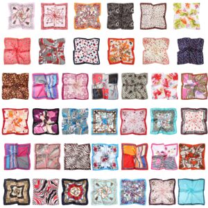 40 pieces women head scarf satin square silk feeling hair scarf mixed color neck head scarf set for women, 50 cm/ 19.69 inch, random color