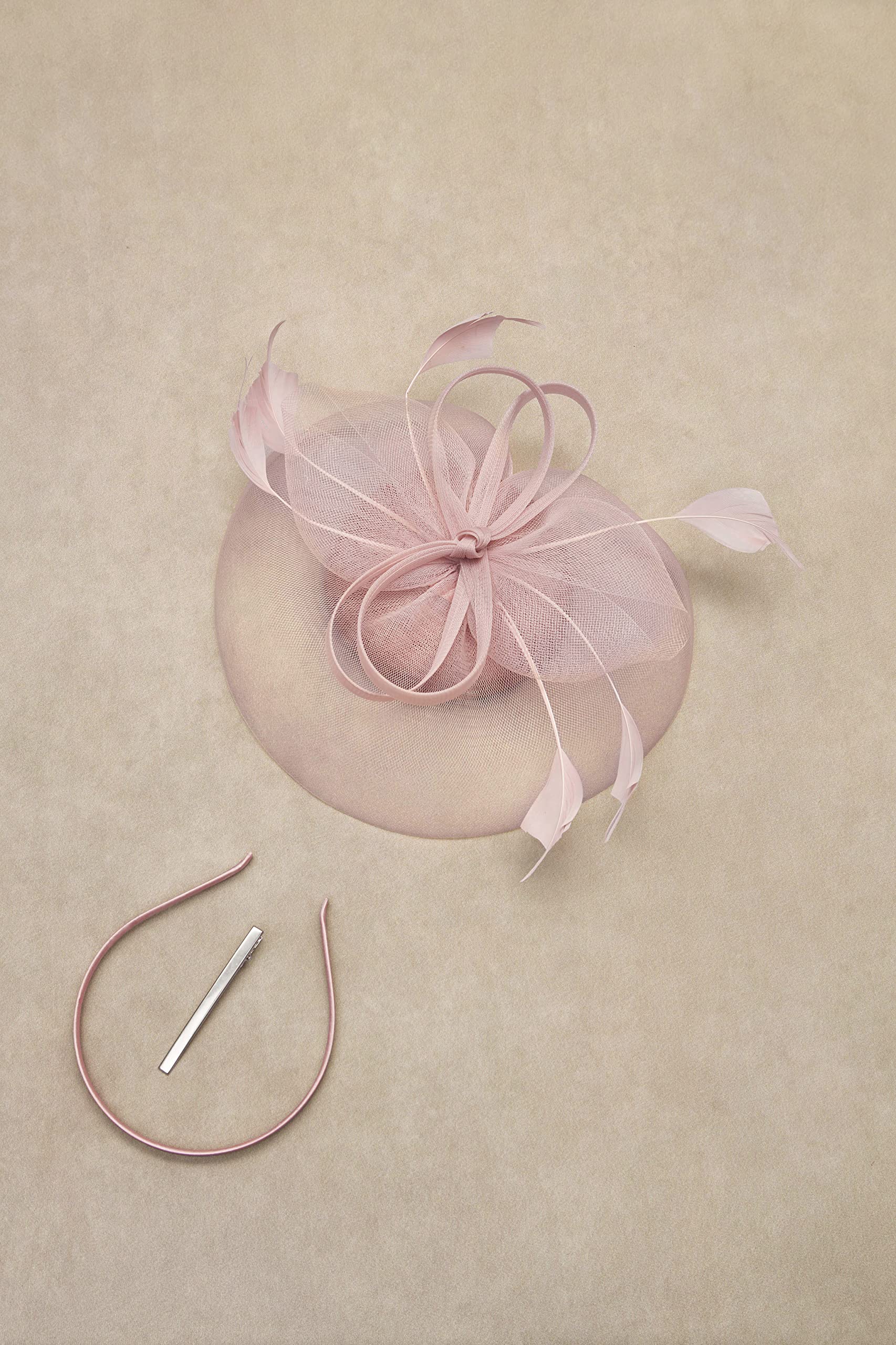 BABEYOND Women's Fascinator Hat Kentucky Hat Feather Derby Fascinator Tea Party Hat for Cocktail Wedding Nude Pink