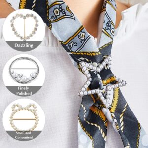 Juexica 18 Pcs T Shirt Clips Ties for Women Scarf Ring Clips Waist Round Metal Alloy Scarf Buckle with Rhinestone and Pearl(Classic)