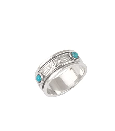 Turquoise Spinner Meditation Ring Sterling Silver Handmade Round Turquoise Ring Fidget Spinner (8)