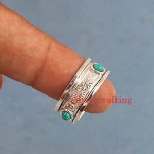 Turquoise Spinner Meditation Ring Sterling Silver Handmade Round Turquoise Ring Fidget Spinner (8)