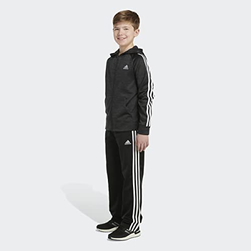 adidas Boys' Zip Front Indicator Hooded Jacket, Dark Black Heather, X-Large (18/20)