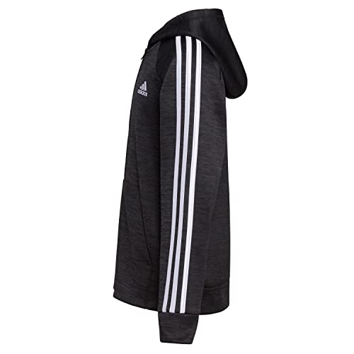 adidas Boys' Zip Front Indicator Hooded Jacket, Dark Black Heather, X-Large (18/20)