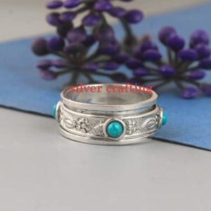 Turquoise Spinner Meditation Ring Sterling Silver Handmade Round Turquoise Ring Fidget Spinner (8)