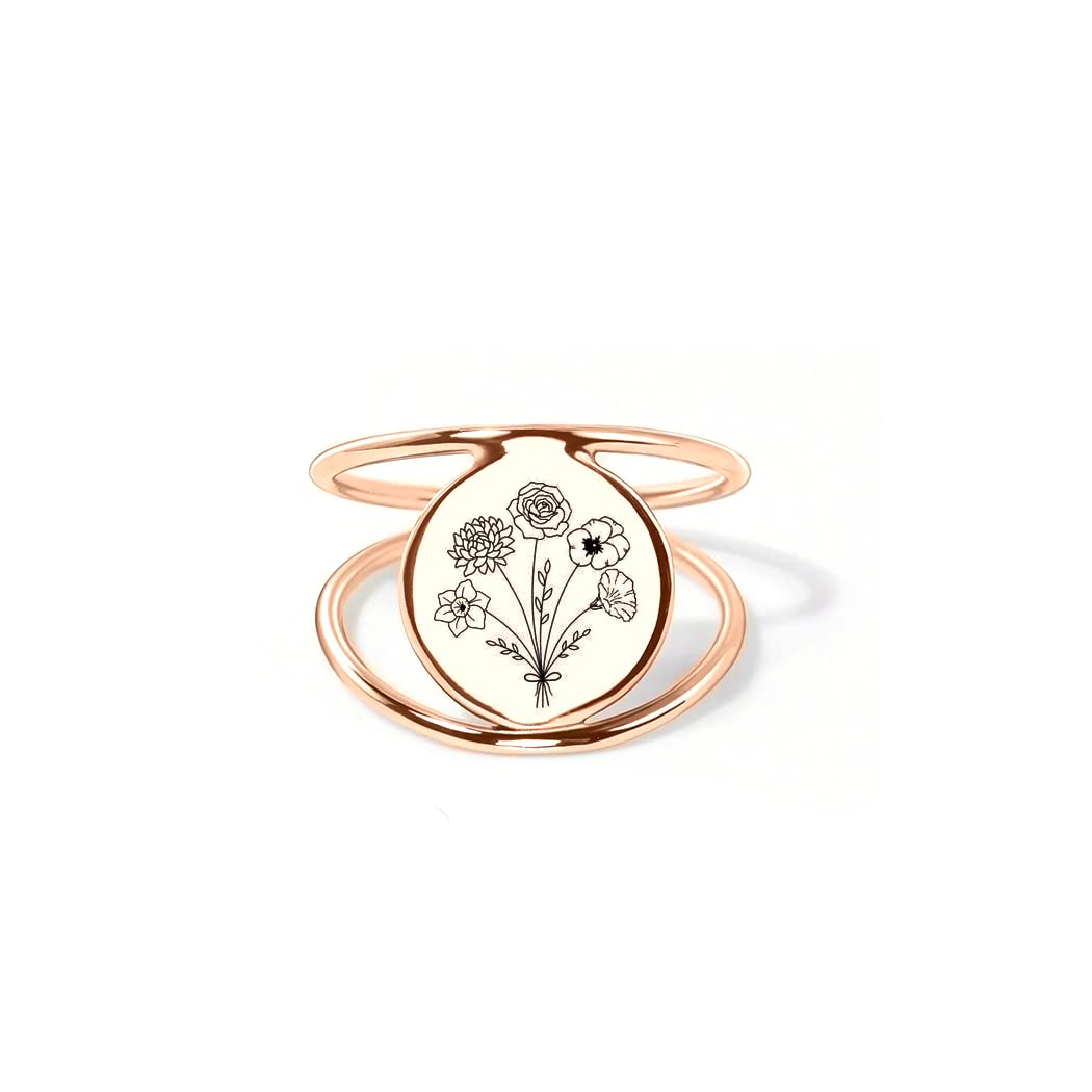 SIMONLY Mothers Day Gifts Personalized Flower Bouquet Ring Birth Flower Ring Sterling Silver Month Flower Ring for Women Mother Daughter