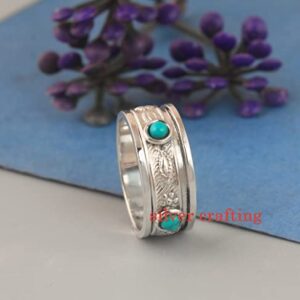 Turquoise Spinner Meditation Ring Sterling Silver Handmade Round Turquoise Ring Fidget Spinner (8)