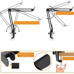 Snowball Mic Boom Arm - Heavy Duty Mic Boom Arm Desk Mount Adjustable Suspension Mic Stand Compatible with Audio-Technica AT2020,AT2020USB+, AT2035, ATR2500-USB, ATR2100-USB,Blue Snowball Microphone