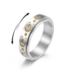 OIDIMS Stainless Steel Spinner Rings Moon and Star Fidget Stress Relieving Anxiety Rotate Freely Engagement Wedding Promise Band Luminous Glow in The Dark Jewelry Gift for Women Men (12)