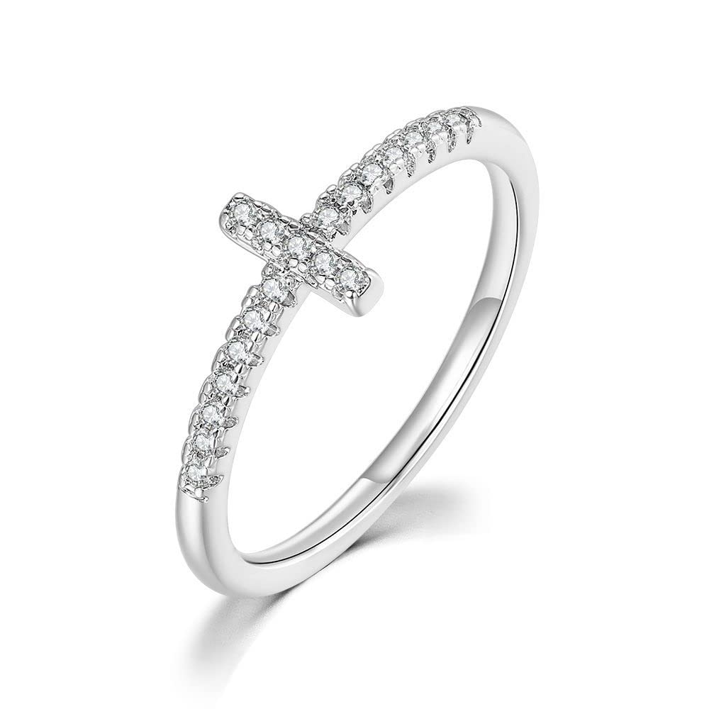 18K Gold Plated Cubic Zirconia Cross Ring For Women Simulated Diamond CZ Statement Ring Jewelry (18K Gold, 9)