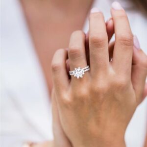 TIGRADE 1.25CT Bridal Ring Sets Round CZ Engagement Rings Promise Rings for her Wedding Bands for Women Size 4-11, Silver, Size 6.5