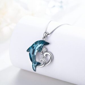 TwoAnts Dolphin Necklace Sterling Silver Dolphin Pendant Necklace with Blue Crystal Dolphin Beach Themes Ocean Wave Jewelry Dolphin Gifts for Women Girlfriend Birthday