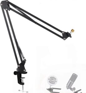 snowball mic boom arm - heavy duty mic boom arm desk mount adjustable suspension mic stand compatible with audio-technica at2020,at2020usb+, at2035, atr2500-usb, atr2100-usb,blue snowball microphone