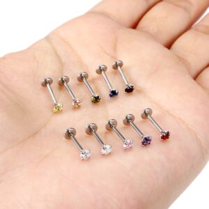 Vsnnsns 18G Threadless Push in Lip Rings Stainless Surgical Steel Labret Monroe Lip Rings Nail Cartilage Tragus Helix Earrings Studs Nose Ring Medusa Piercing Jewelry For Women Men 3mm Mix Color CZ