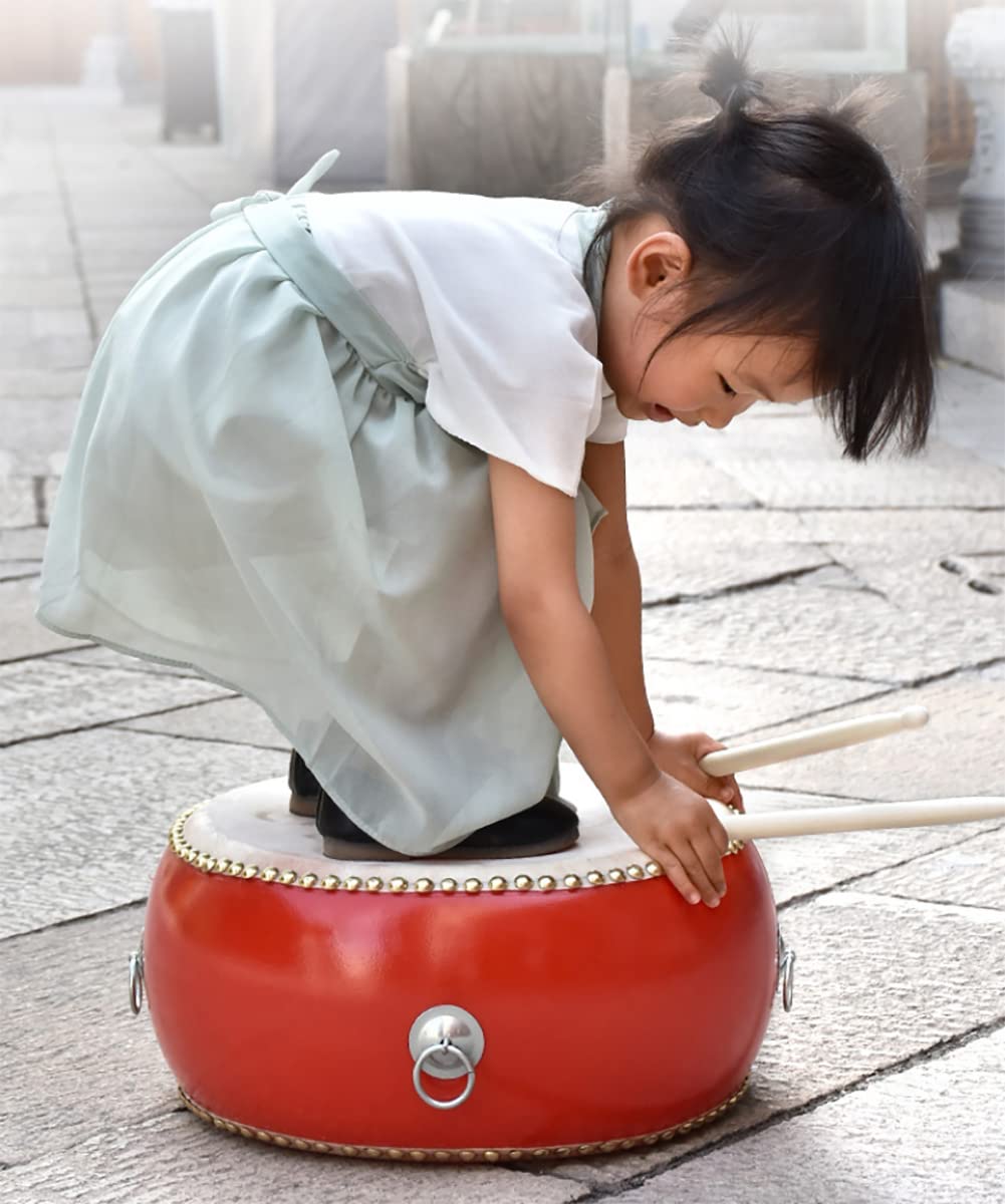 ERINGOGO 9 inch Chinese Drum, Kids Hand Drum Wooden Drum with Carry Strap and Drum Sticks, Traditional Chinese Percussion Instrument for Lion Dance, Rhythm