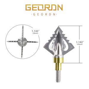 Geordn One-Piece Hunting Broadheads Fixed Blades 100 Grains 125 Grains 2 Cutting Diameters Arrow Tips Archery Hunting Head (100/125 Grains-Silver 3 PK)