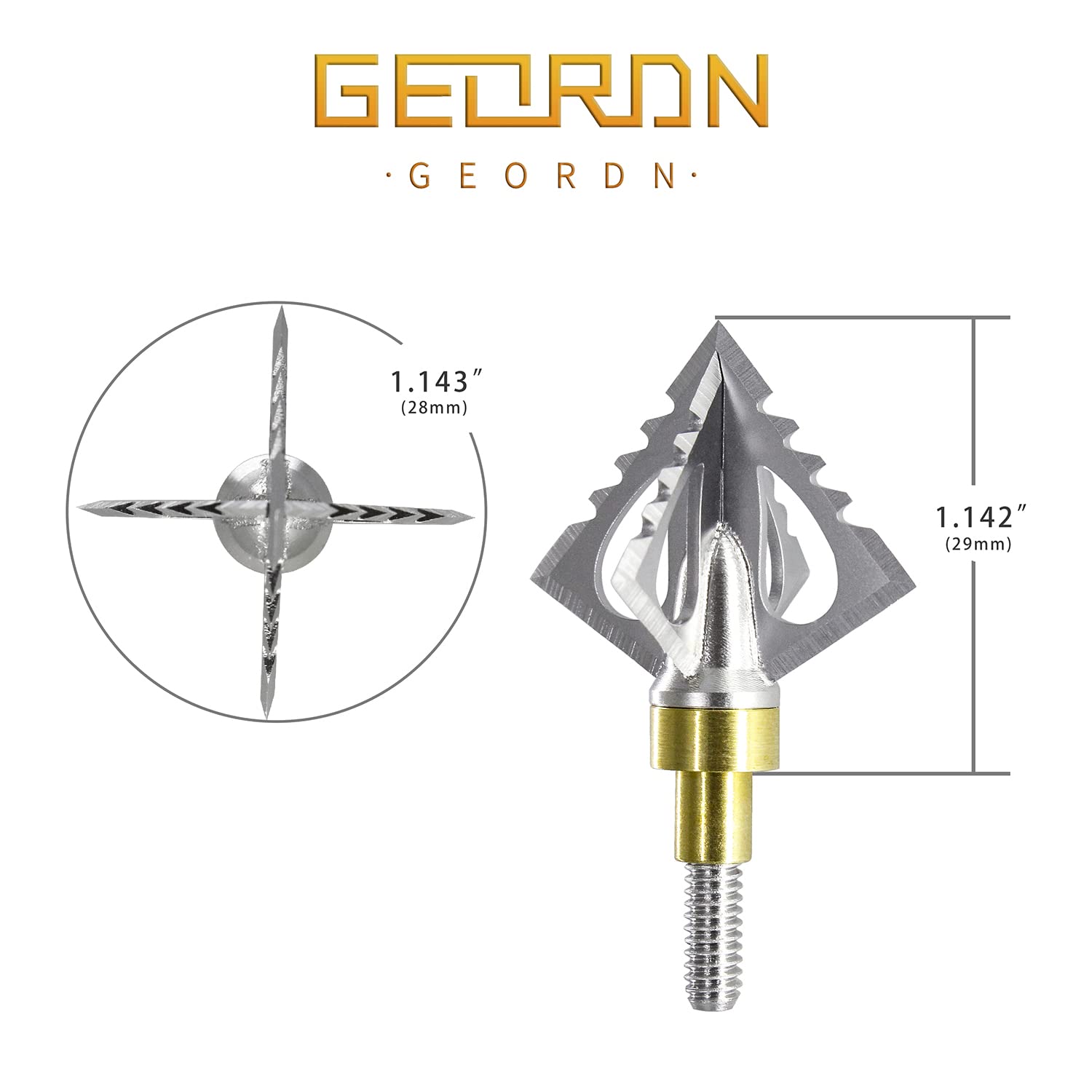 Geordn One-Piece Hunting Broadheads Fixed Blades 100 Grains 125 Grains 2 Cutting Diameters Arrow Tips Archery Hunting Head (100/125 Grains-Silver 3 PK)