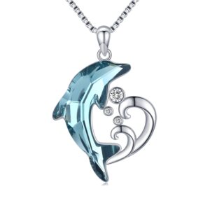 twoants dolphin necklace sterling silver dolphin pendant necklace with blue crystal dolphin beach themes ocean wave jewelry dolphin gifts for women girlfriend birthday