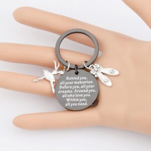 FEELMEM Ballet Dancing Gifts Dance Class Dancer Gift Dance Recitals Gift Behind You All Your Memories Keyring Graduation Gift(black)