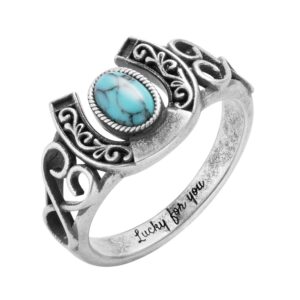 ailin custom luck horseshoe turquoise ring 925 sterling silver/brass personalized engraved vintage bohemia rings lucky birthday jewelry mother gifts for women daughter