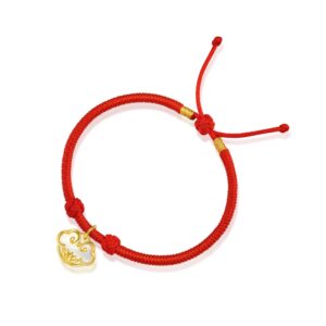 CHOW SANG SANG Cultural Blessings 999 24K Solid Gold Mother of Pearl Ruyi Lock with Red Thread Blessing Bracelet for Women 92033B | 8.6 Inches, (22 CM)