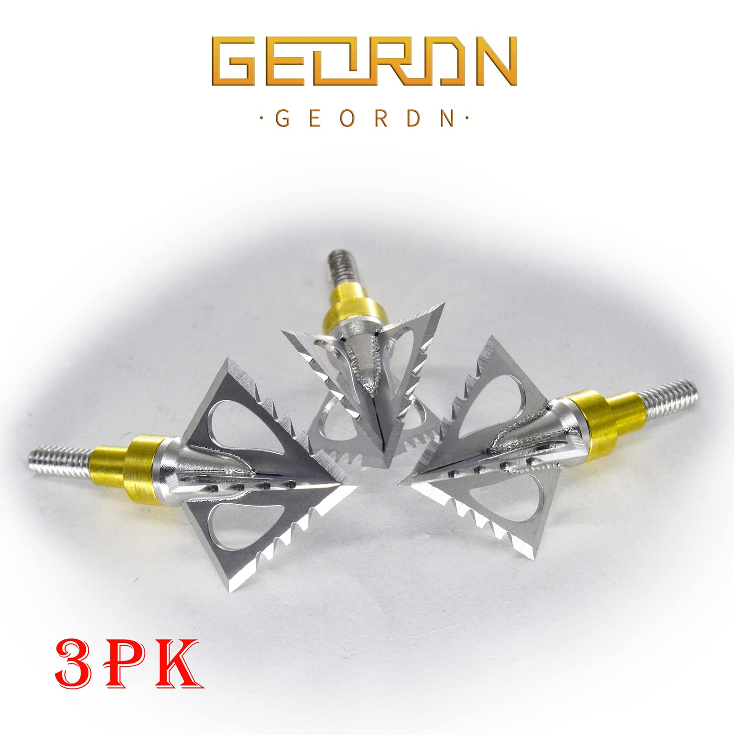 Geordn One-Piece Hunting Broadheads Fixed Blades 100 Grains 125 Grains 2 Cutting Diameters Arrow Tips Archery Hunting Head (100/125 Grains-Silver 3 PK)