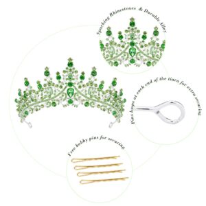 CURASA Green Crown Princess for Women Elegant Tiaras for Women Crystal Crown with Comb Gorgeous Hair Accessories for Women Birthday Party Halloween Wedding Prom