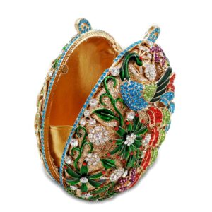 DEBIMY Peacock Carving Crystal Evening Clutch Sparkly Rhinestone Bags for Women Bridal Wedding Handbag Party Purse Rose Red