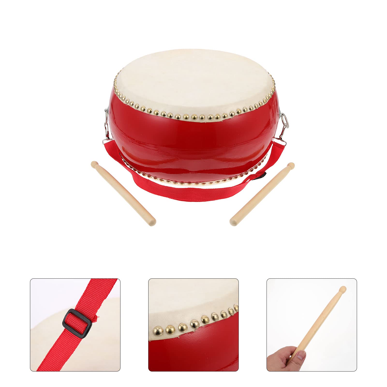 ERINGOGO 9 inch Chinese Drum, Kids Hand Drum Wooden Drum with Carry Strap and Drum Sticks, Traditional Chinese Percussion Instrument for Lion Dance, Rhythm