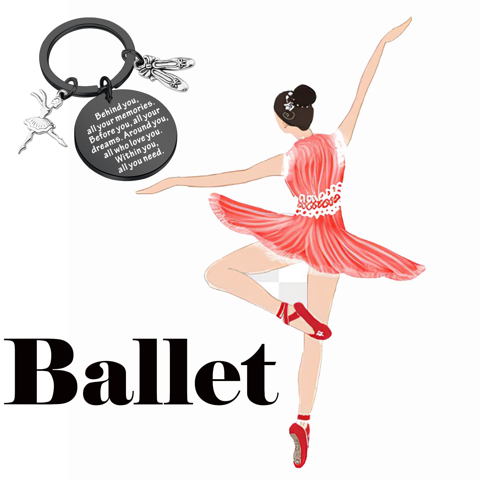 FEELMEM Ballet Dancing Gifts Dance Class Dancer Gift Dance Recitals Gift Behind You All Your Memories Keyring Graduation Gift(black)