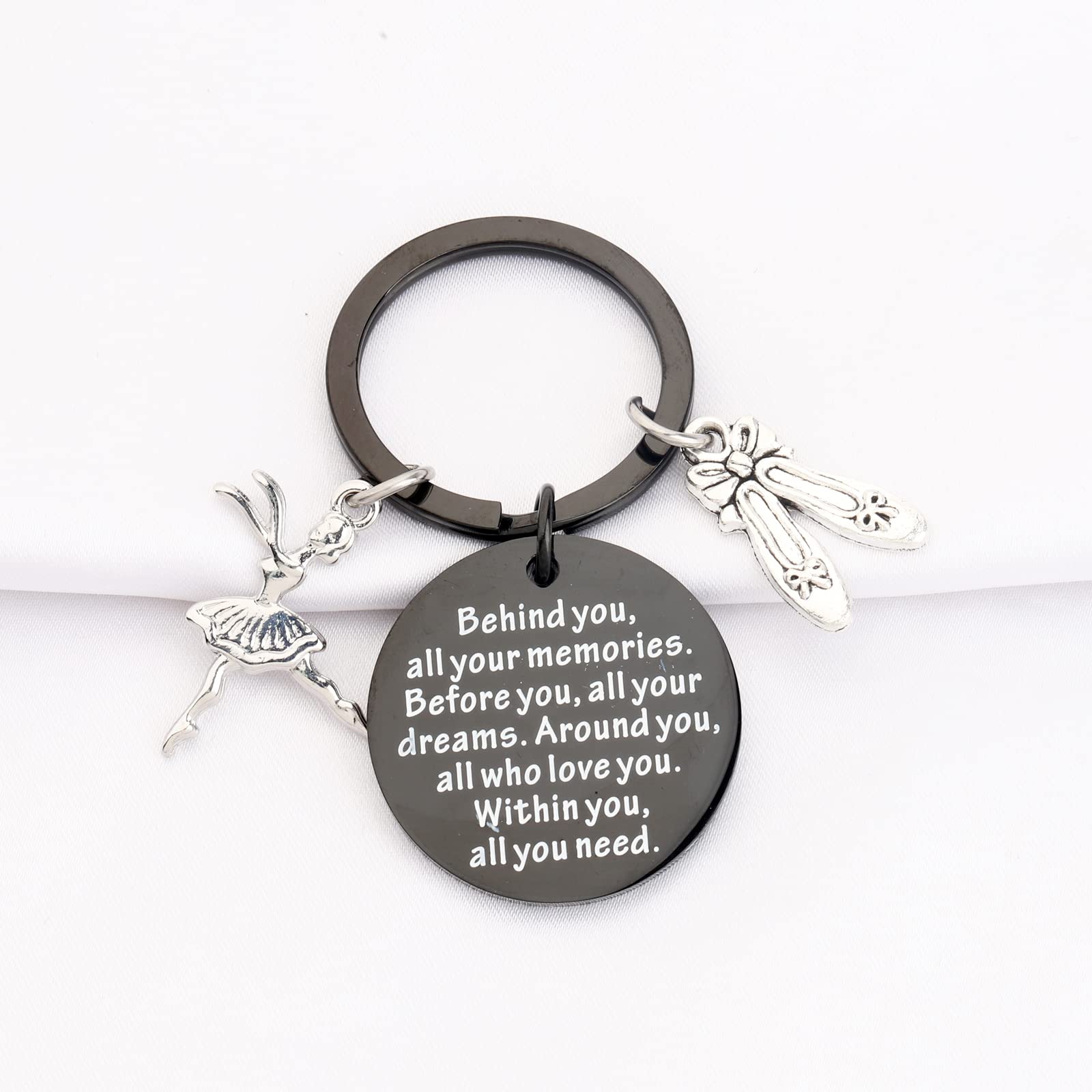 FEELMEM Ballet Dancing Gifts Dance Class Dancer Gift Dance Recitals Gift Behind You All Your Memories Keyring Graduation Gift(black)