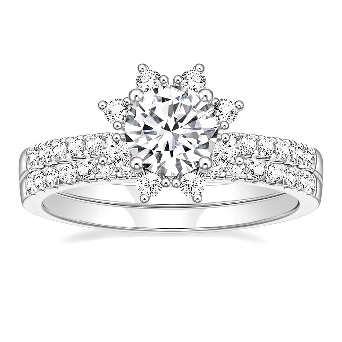 TIGRADE 1.25CT Bridal Ring Sets Round CZ Engagement Rings Promise Rings for her Wedding Bands for Women Size 4-11, Silver, Size 6.5