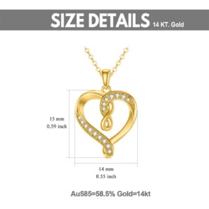 Ayafee Infinity Love Heart Pendant Necklace for Women 14K Solid Gold Heart Necklace with Moissanite for Valentines Day Anniversary