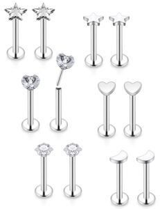 vsnnsns 18g threadless push in lip rings stainless surgical steel labret monroe lip rings nail cartilage tragus helix earrings studs nose ring medusa piercing jewelry for women men 8mm 18 gauge